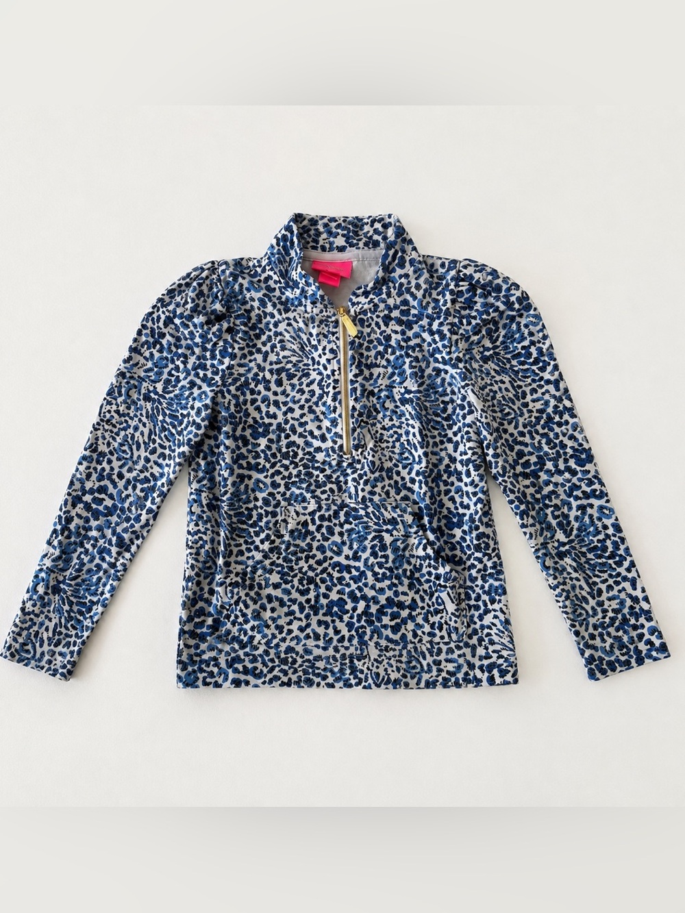 Lilly Pulitzer Girls S 4/5 Blue Leopard Mini Cabello Half Zip Popover Pullover